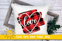 Love and Heart on a Buffalo plaid scribble background cut file