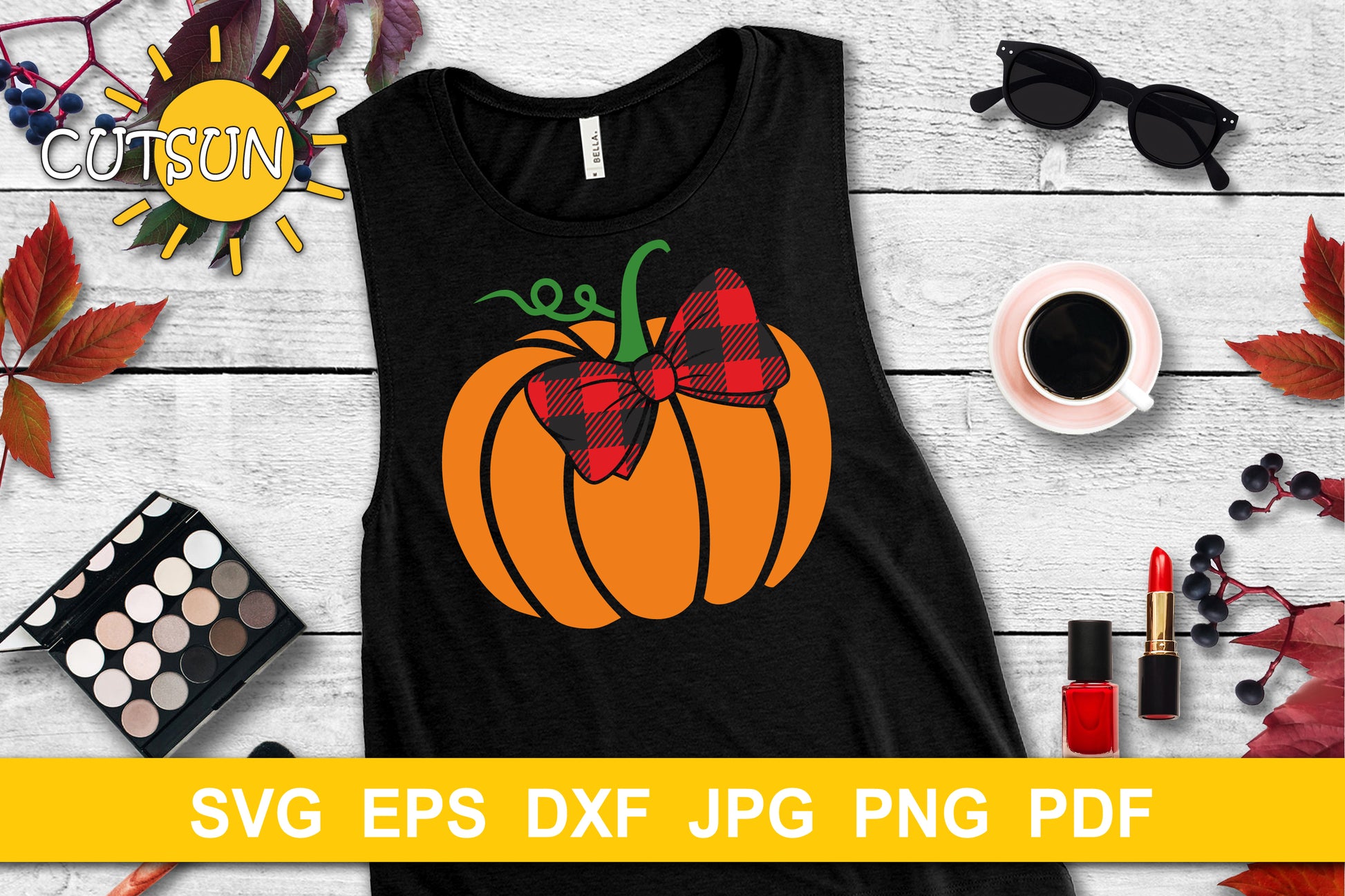 Pumpkin with a Buffalo plaid bow SVG