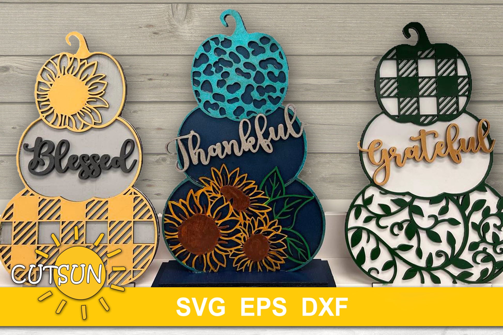 Stacked Patterned standing pumpkins SVG