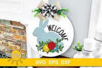 Floral Bunny Round Welcome sign SVg