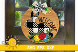 Buffalo Plaid floral Bunny Welcome sign SVG