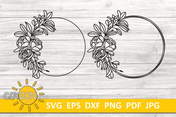 Rose circle frame SVG, Monogram flowers wreath