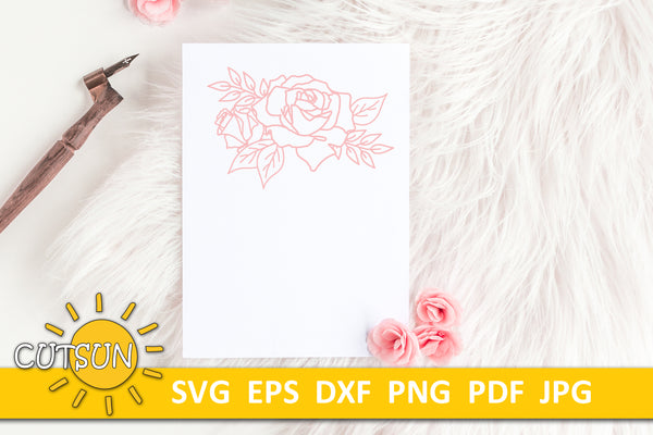 Long Stemmed Rose SVG File,Rose Monogram SVG,Rose SVG Design -Vector Art  Commercial & Personal Use- Cricut,Silhouette,Cameo,Vinyl Cut
