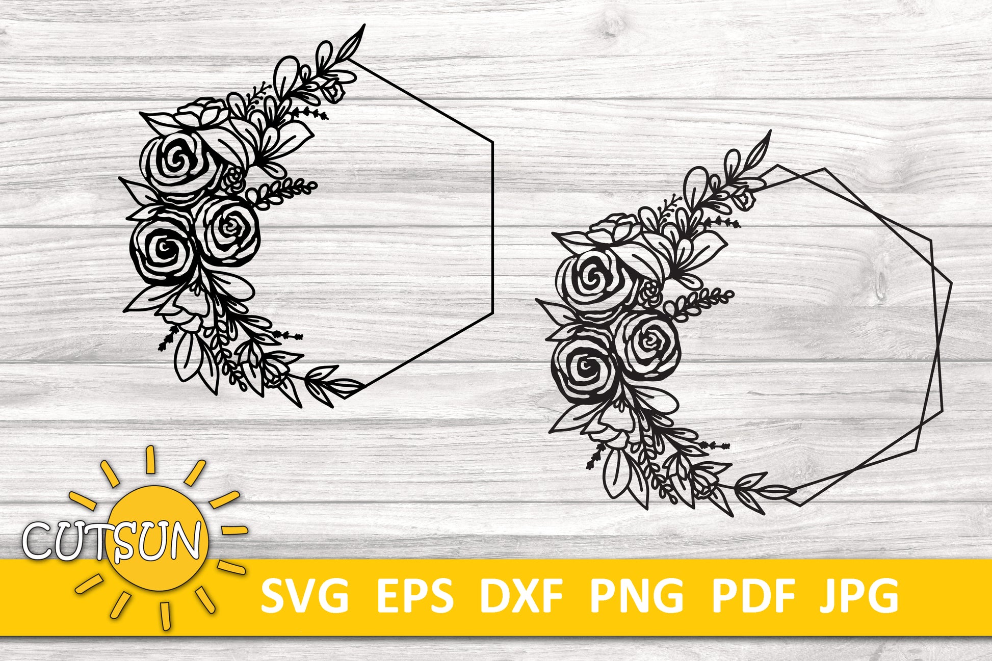 Floral Hexagon frame svg