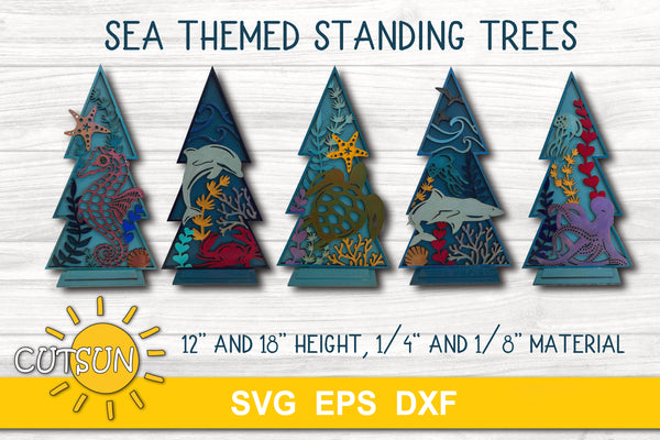 Patterned Sea life standing Christmas trees SVG