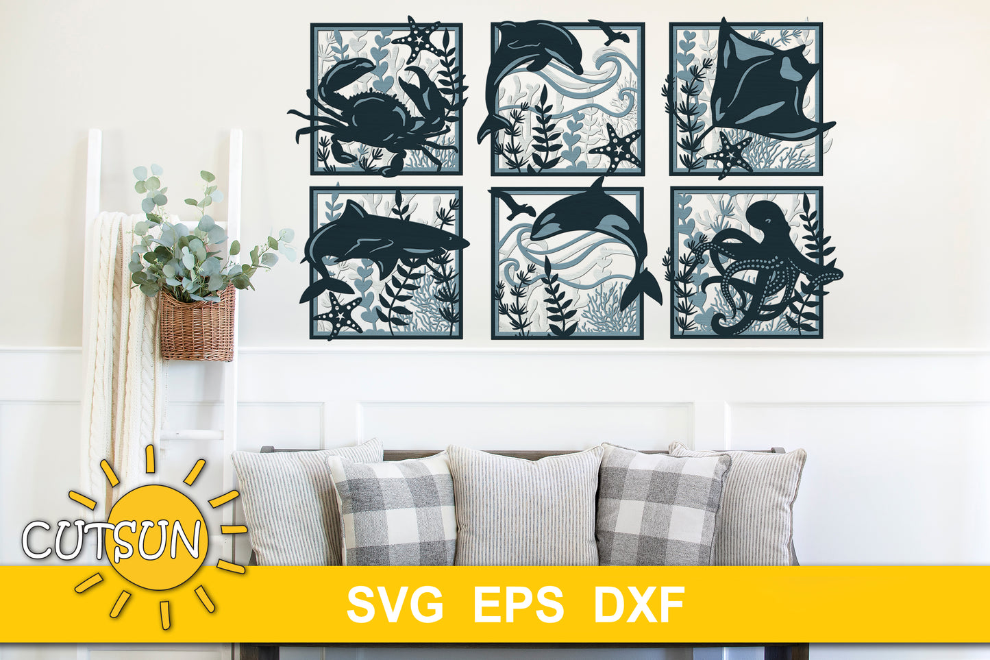 Sea life wall decor SVG | Sea life leaning signs SVG