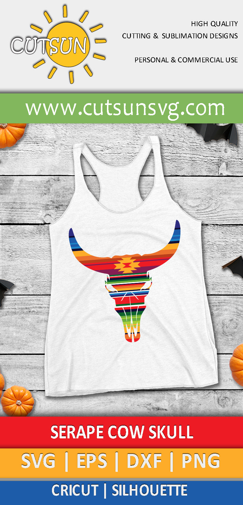 Serape Cow Skull SVG PNG EPS