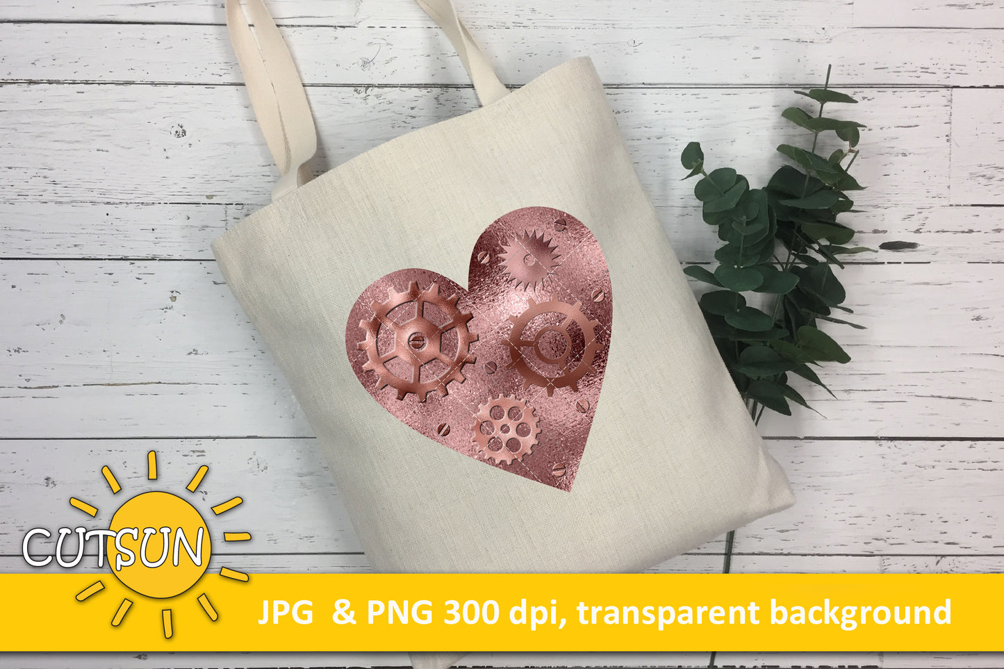 Valentine's day sublimation design Steampunk Heart Rose Gold
