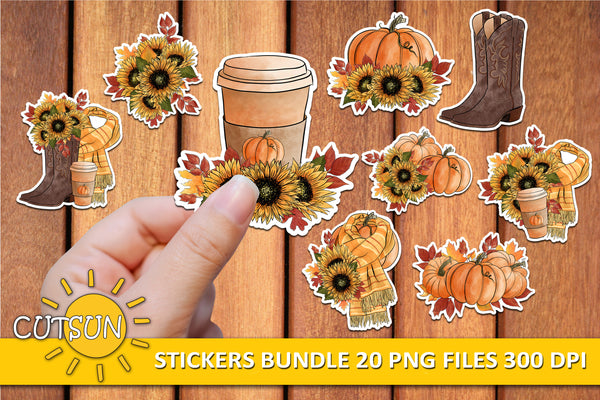 Fall Print n cut stickers bundle | Autumn Print n cut stickers bundle 20 designs