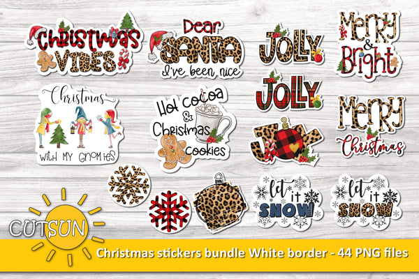 Christmas Print n Cut Stickers bundle White outline - 44 designs