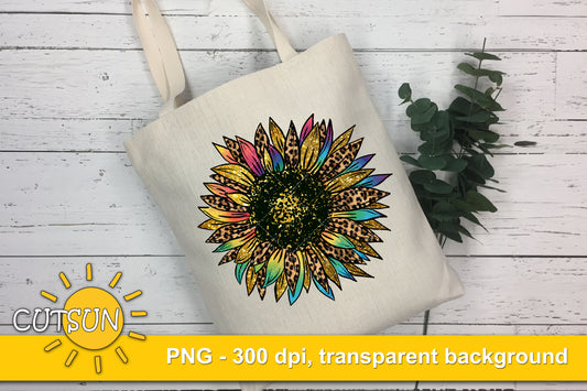 Sunflower sublimation Watercolor Tie Dye Leopard Glitter PNG