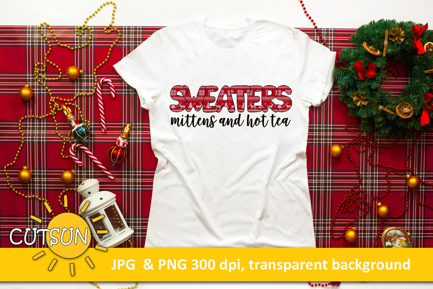 Sweaters, mittens and hot tea sublimation design