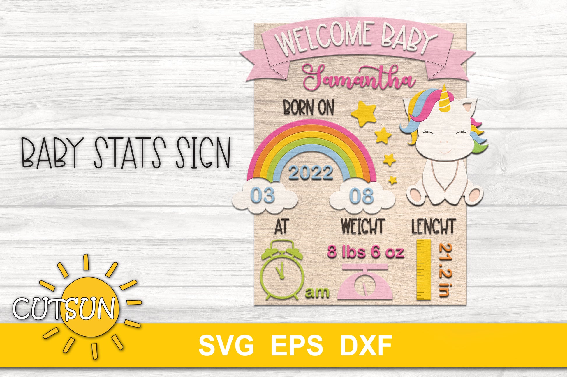 Baby Birth stats chart template SVG | Baby Girl announcement chart svg