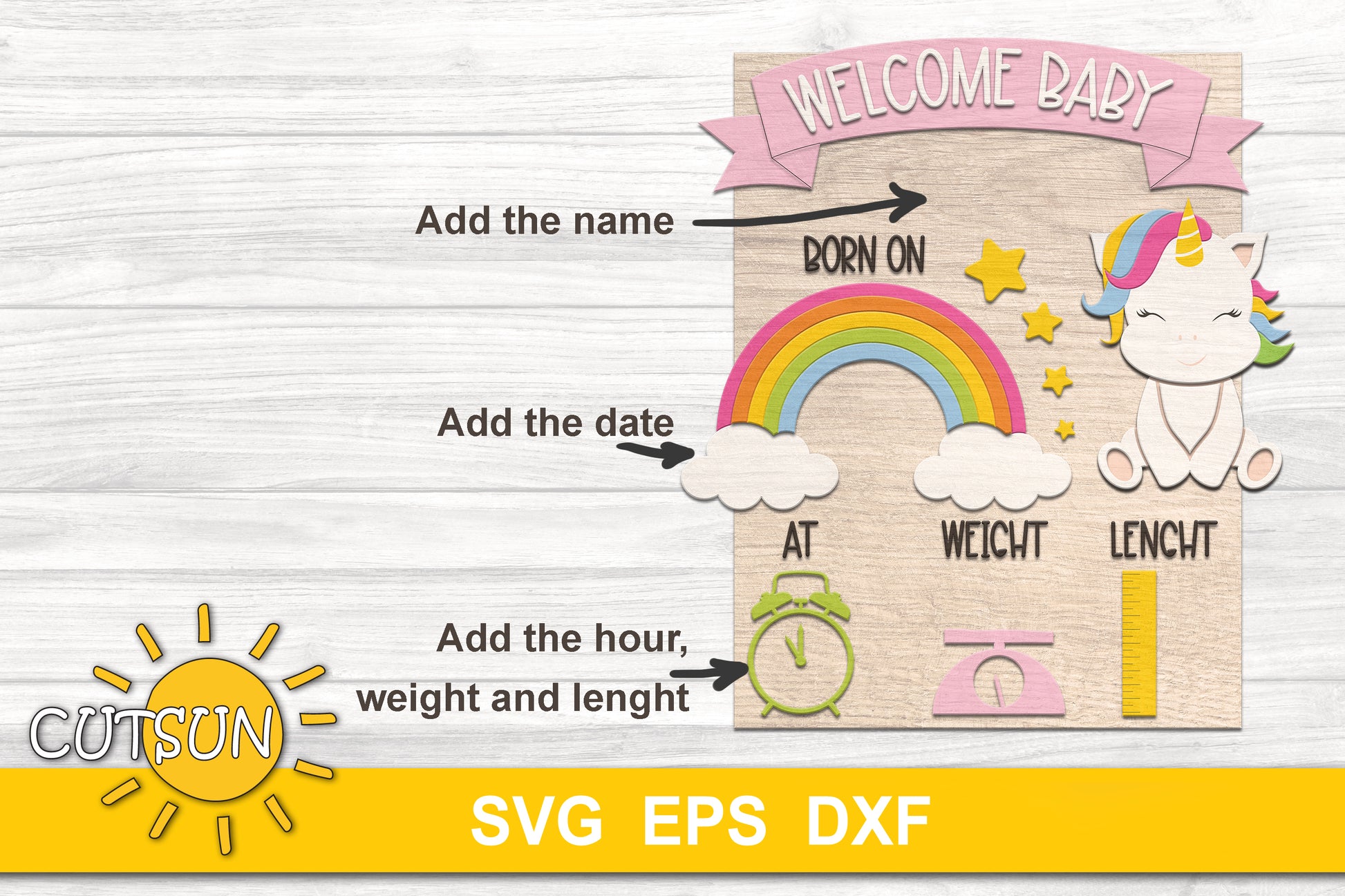 Baby Birth stats chart template SVG | Baby Girl announcement chart svg