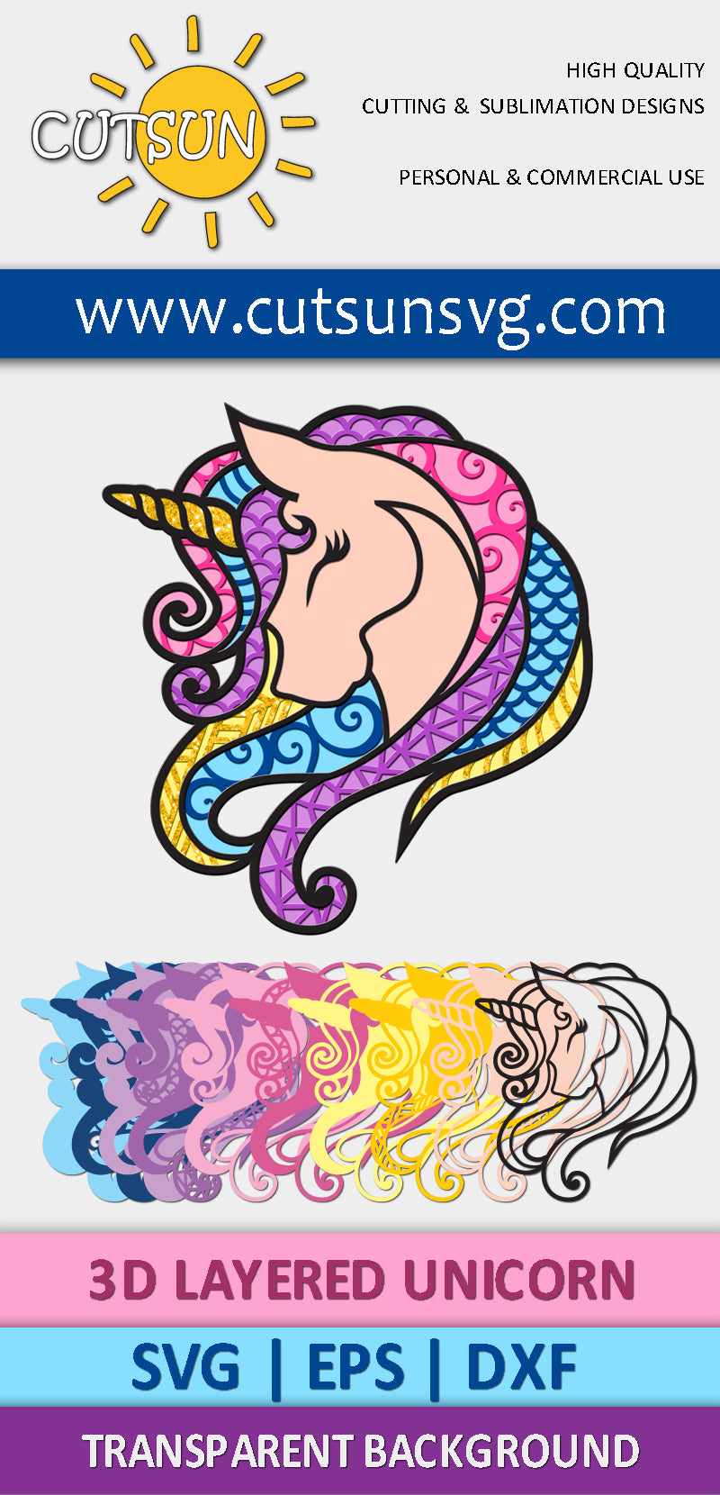 3D layered Unicorn SVG