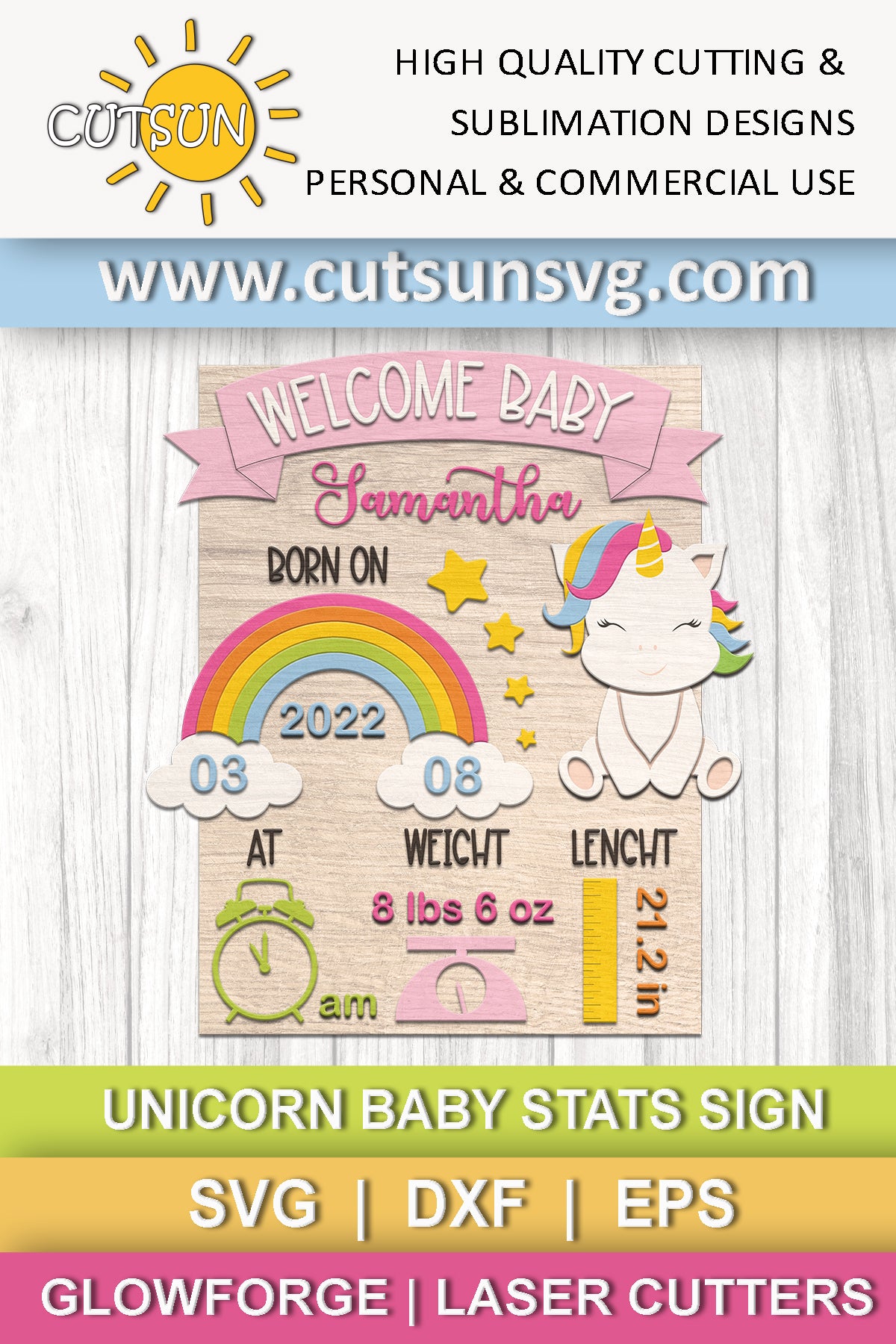 Baby Birth stats chart template SVG | Baby Girl announcement chart svg