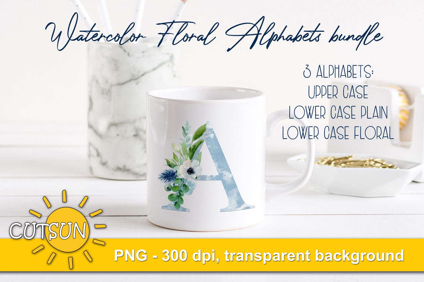 Sublimation Bundle Alphabet | Watercolor Floral alphabet PNG