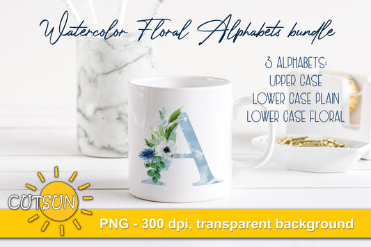 Sublimation Bundle Alphabet | Watercolor Floral alphabet PNG