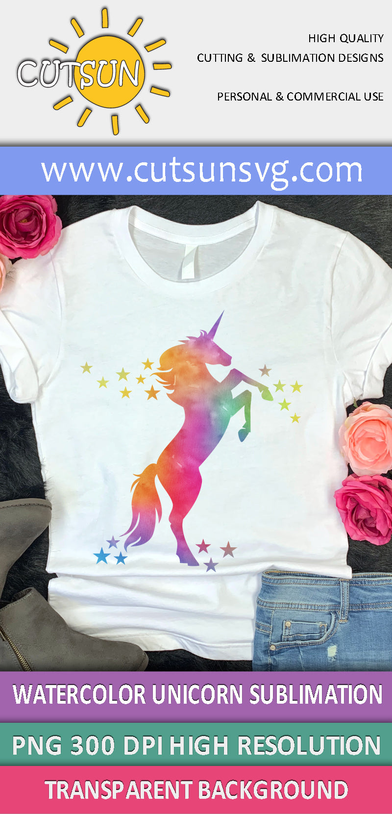 Unicorn Watercolor sublimation design