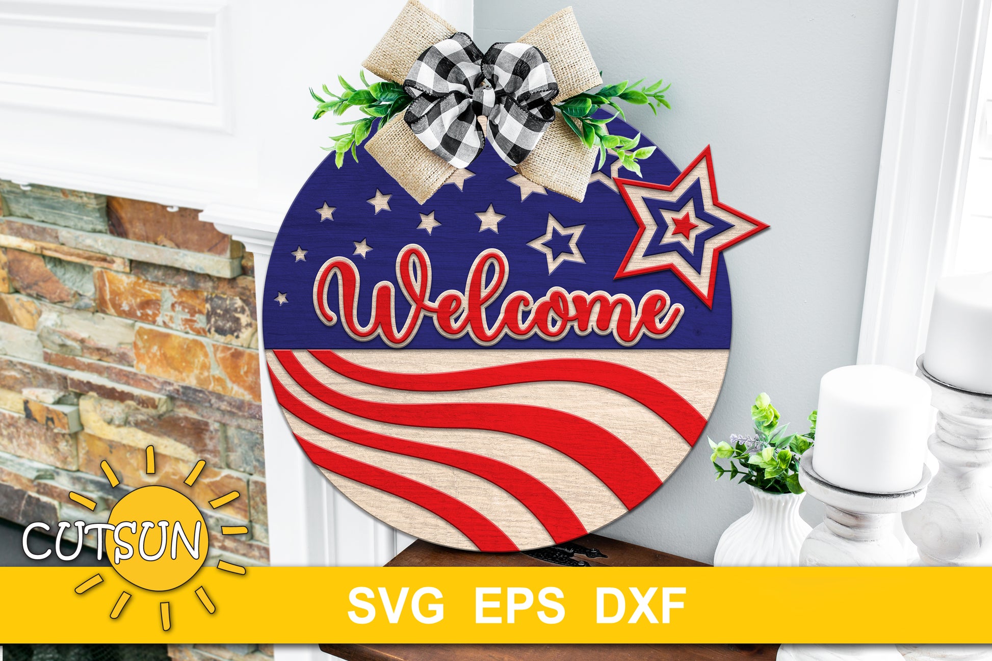 US flag door hanger svg