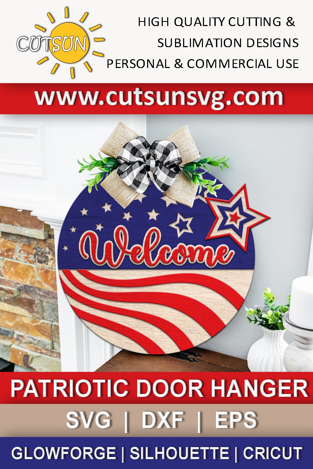 US flag door hanger svg