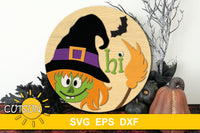 Cute witch Halloween door hanger svg - laser cut file