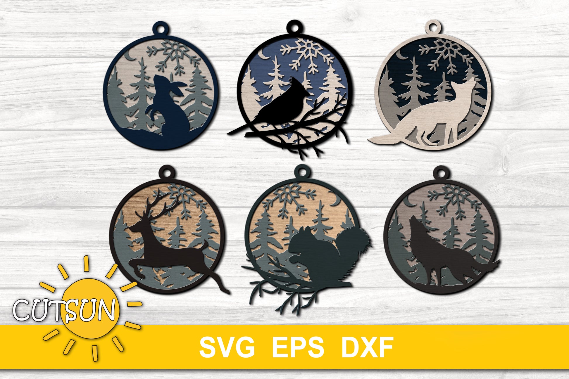 Woodland Animals Christmas Ornaments SVG bundle