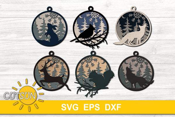 Woodland Animals Christmas Ornaments SVG bundle