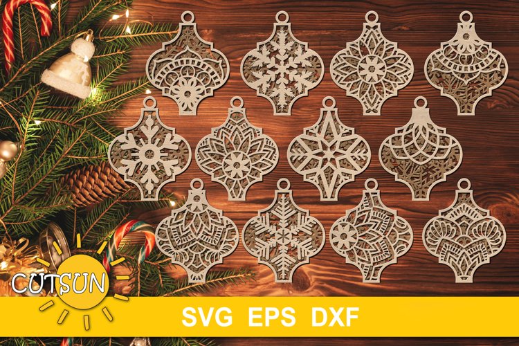 3D layered Christmas SVG | 3D Layered Arabesque tile ornaments