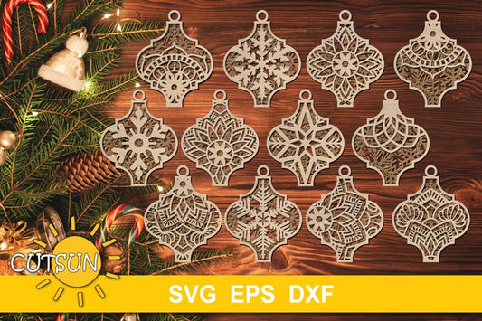 3D layered Christmas SVG | 3D Layered Arabesque tile ornaments