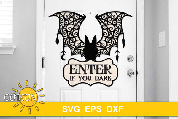 Ornate Bat Halloween Door hanger SVG