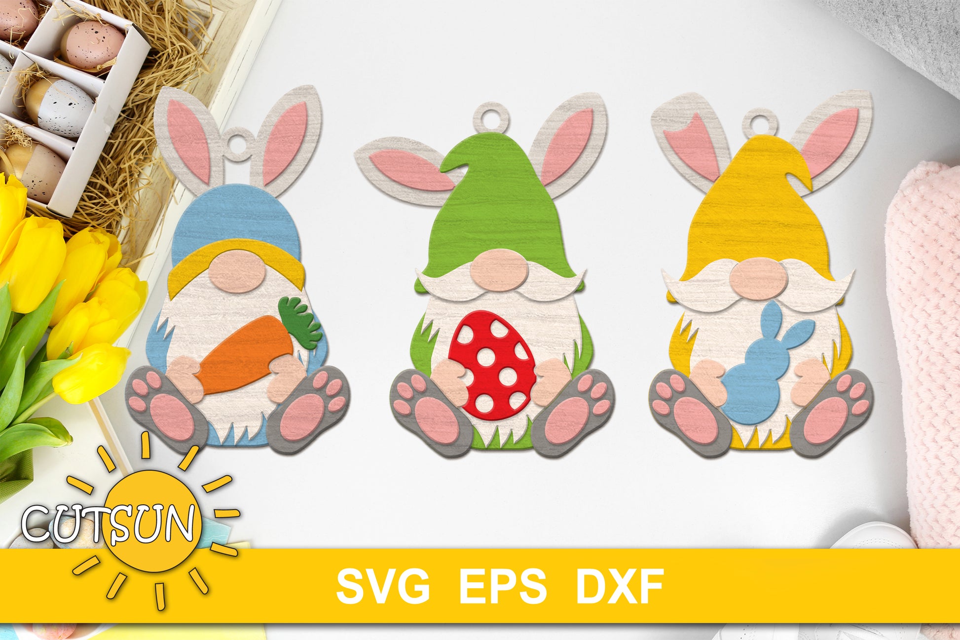 Easter ornaments Bunny gnomes SVG bundle