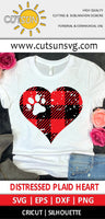 Distressed Heart Buffalo plaid with a Paw print SVG