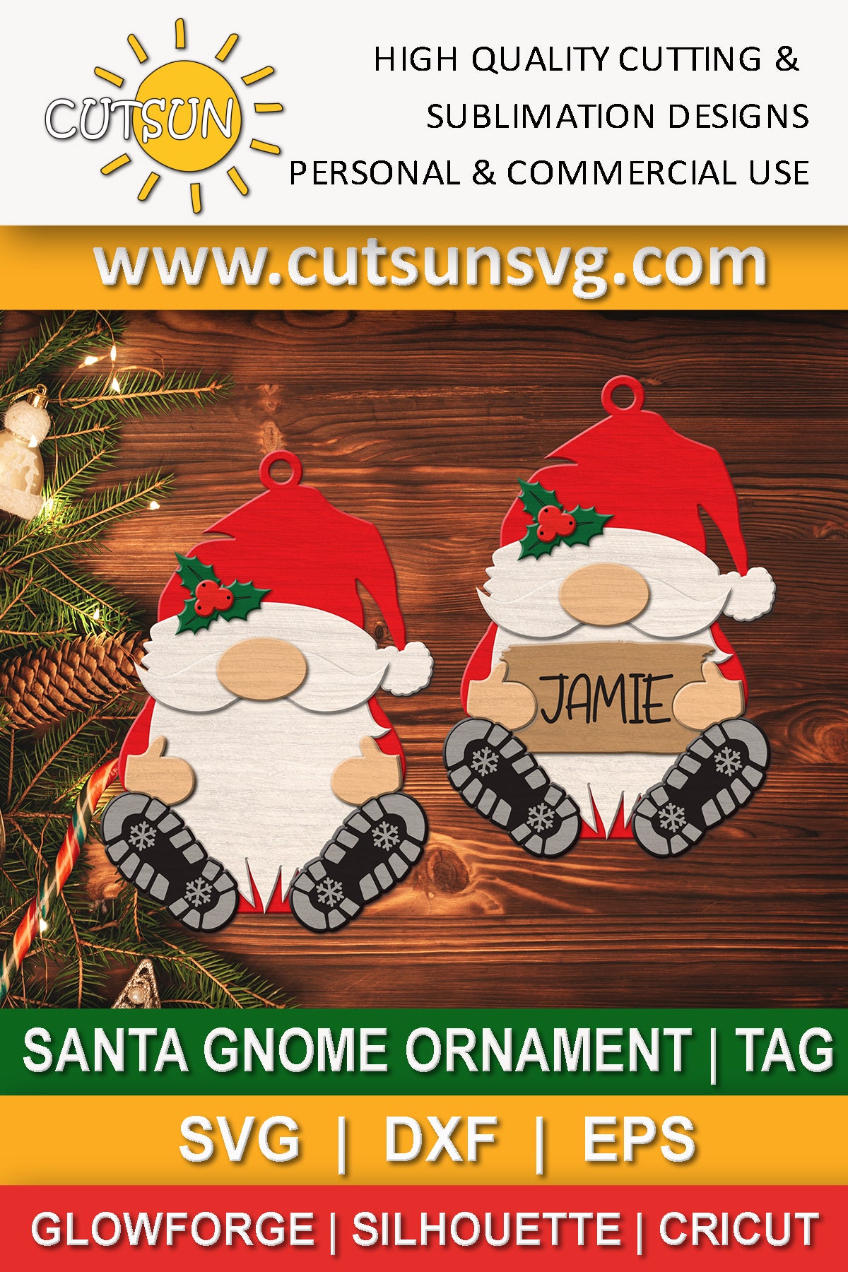 Santa Gnome Christmas ornament SVG