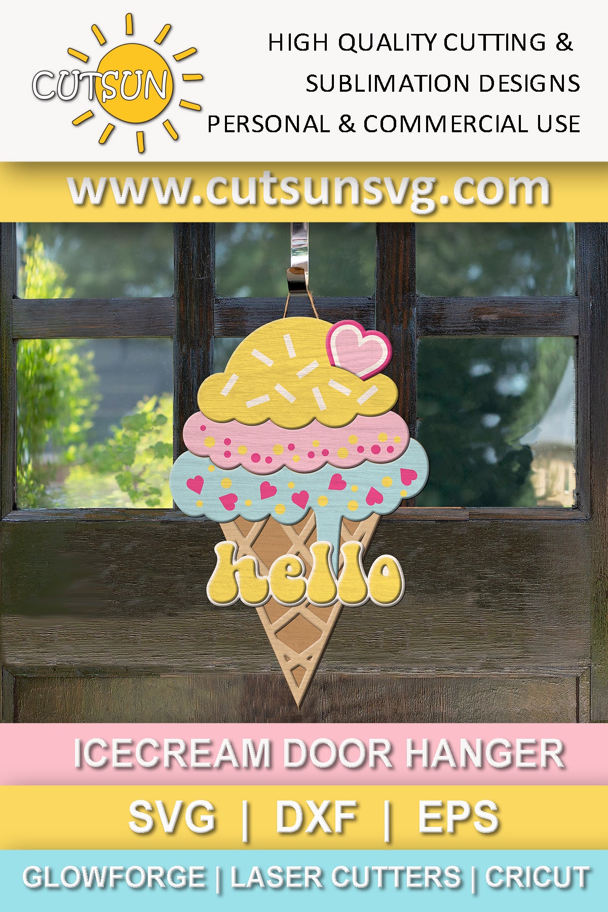Ice cream cone door hanger svg