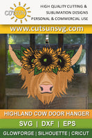 Highland cow with sunflowers door hanger SVG highland cow svg, sunflowers svg, farmhouse door hanger svg