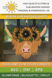 Highland cow with sunflowers door hanger SVG highland cow svg, sunflowers svg, farmhouse door hanger svg