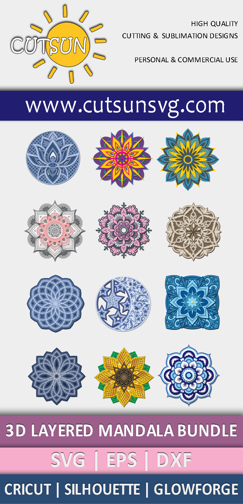 3D Layered Mandala SVG Bundle
