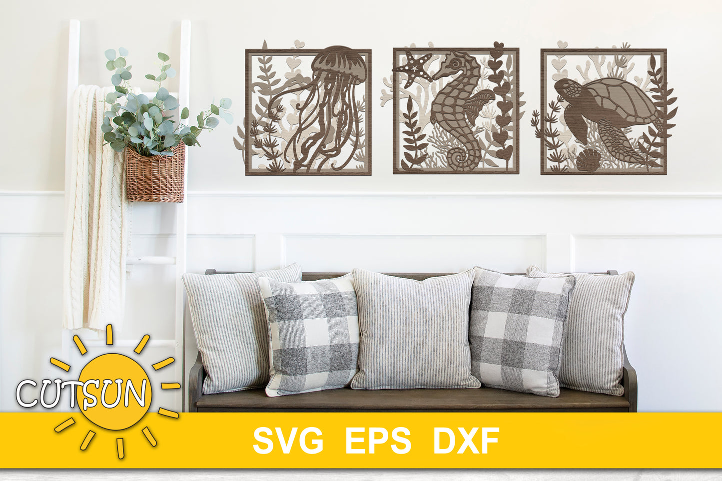 Sea life wall decor SVG | Sea life leaning signs SVG