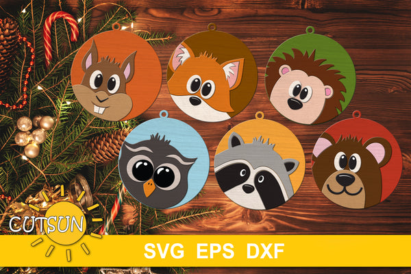 Woodland animals Christmas ornaments SVG bundle